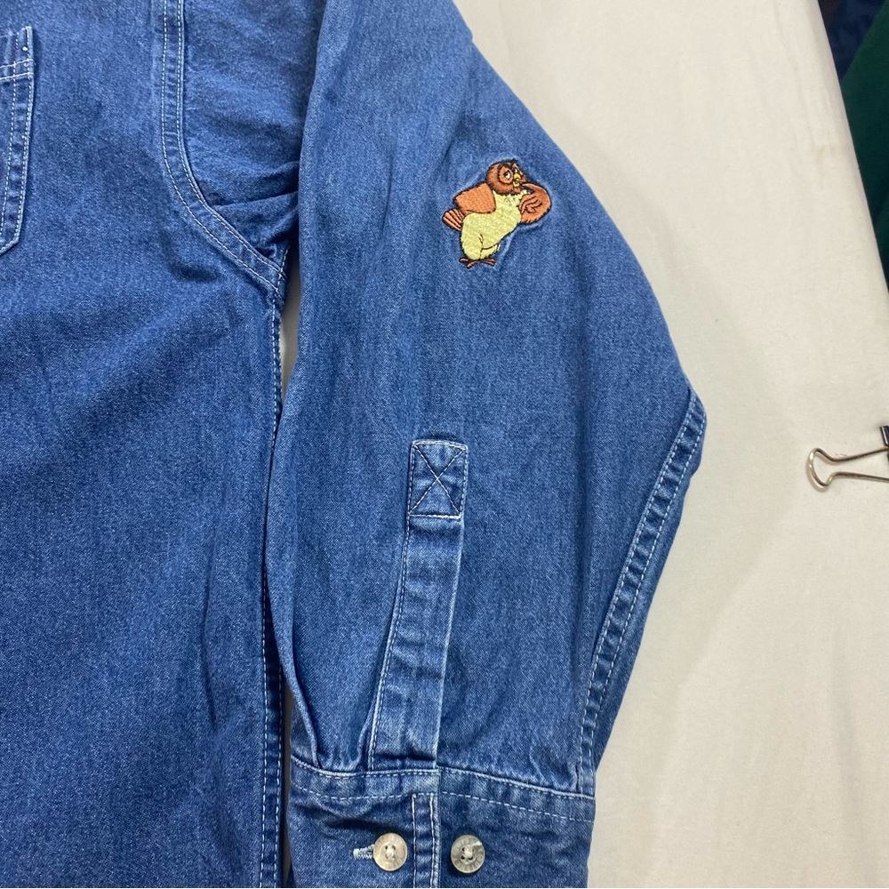 Disney Button Down Denim Shirt Top Embroidered Winnie Pooh Kanga Roo Casual - Picture 7 of 11
